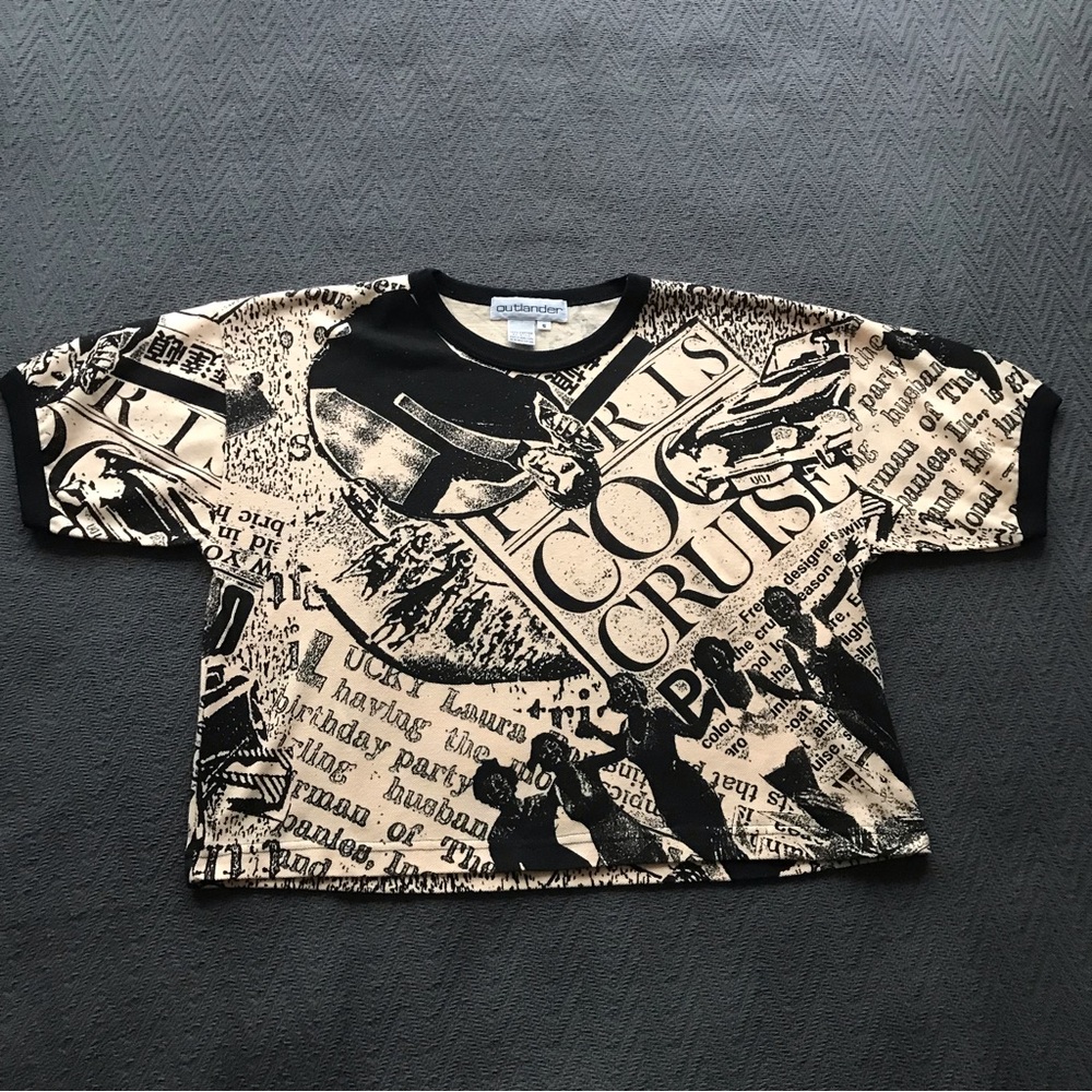 Vintage Outlander Novelty Print Cropped 100% Cotton Woven Top S